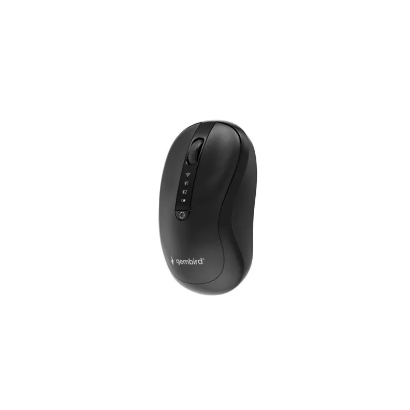 Gembird MUSW2-4B-01 belaidė pelė su dvigubu ryšiu (2.4 GHz + Bluetooth 5.0), 1600 DPI optinis jutiklis, 4 mygtukai, ambidekstrinė, juoda