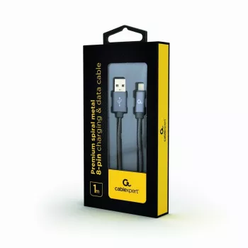 Gembird USB-A to Lightning kabelis, Premium spiralinis metalas, 1 m, metalo pilka