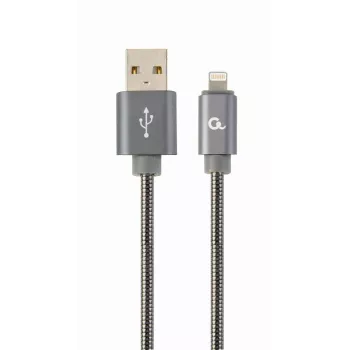 Gembird USB-A to Lightning kabelis, Premium spiralinis metalas, 1 m, metalo pilka