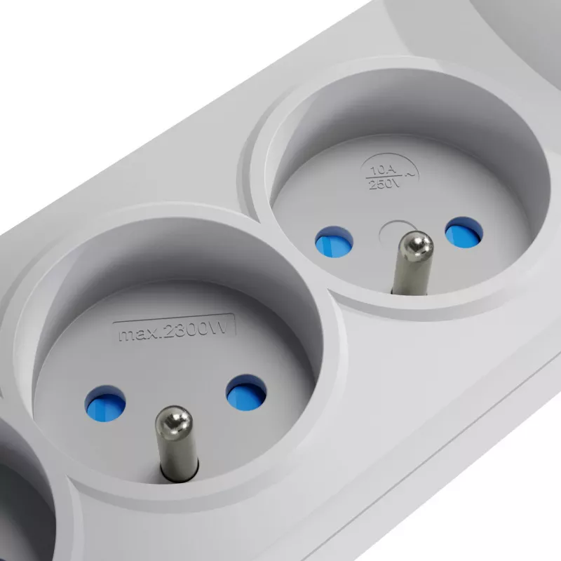 GETFORT 5 lizdų apsauginis prailgintuvas su 2 USB įkrovimo prievadais, 1,5 m kabeliu, pilkas