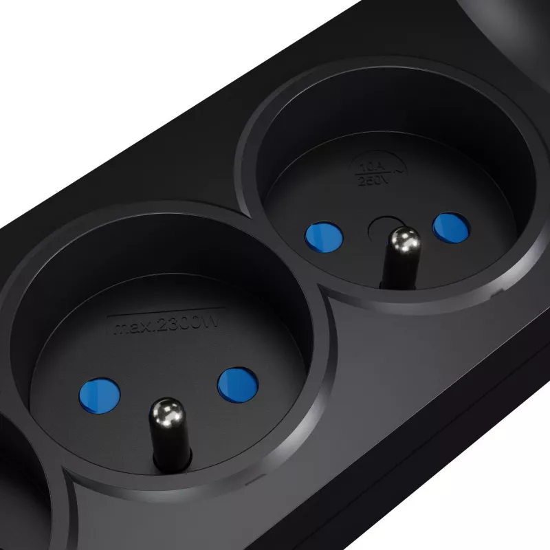 GETFORT 5P-3M-B-USB apsauginis prailgintuvas su 5 kištukinėmis rozetėmis, 2 USB-A prievadais, 3 m kabeliu, juodas
