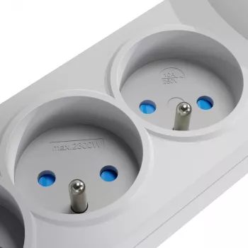 GETFORT 5P-3M-G-USB 5 lizdų apsauginis prailgintuvas su 2 USB prievadais, 3 m kabeliu, pilkas