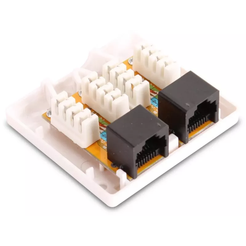 GETFORT GF-2G5EUTP paviršiaus dvigubas RJ45 Cat.5e UTP tinklo lizdas, baltas