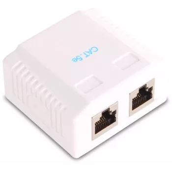 GETFORT GF-2G5EUTP paviršiaus dvigubas RJ45 Cat.5e UTP tinklo lizdas, baltas