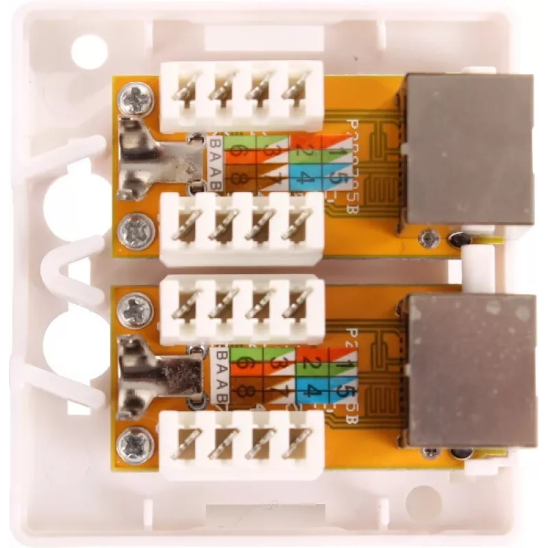 GETFORT GF-2G6FTP Ekranuotas montuojamas ant paviršiaus tinklo lizdas, 2x RJ45, Cat6 FTP, baltas