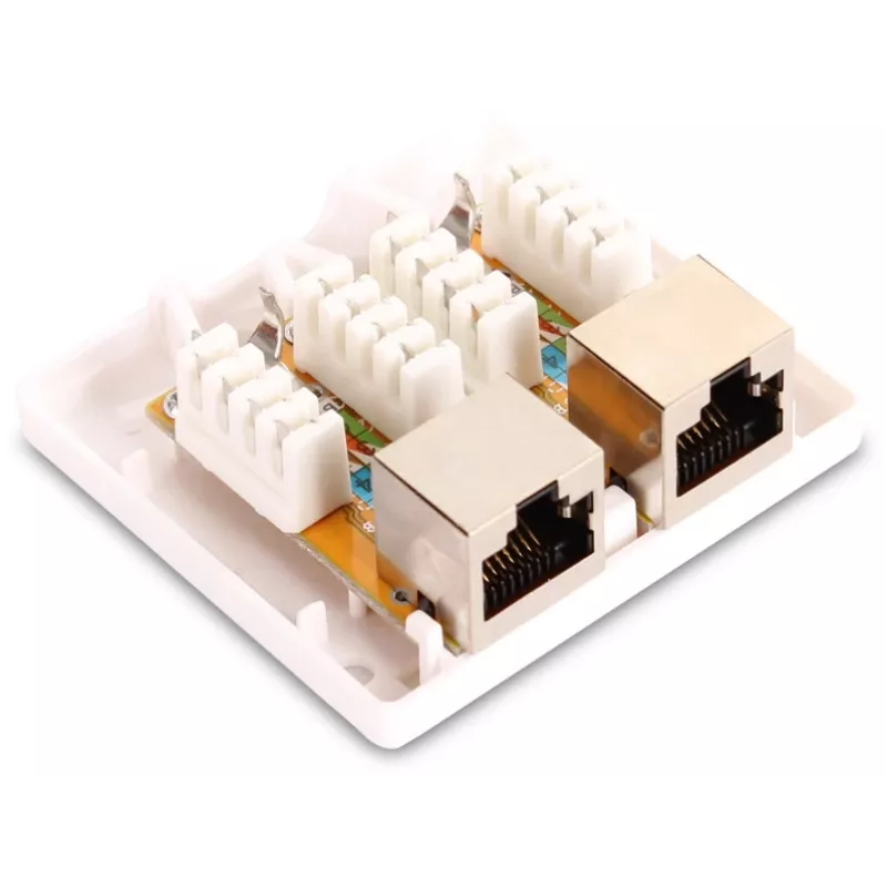 GETFORT GF-2G6FTP Ekranuotas montuojamas ant paviršiaus tinklo lizdas, 2x RJ45, Cat6 FTP, baltas