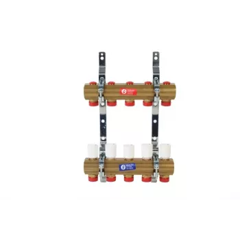 Giacomini R553D 1 inch x 3/4 inch 6-Circuit Heating Manifold Nickel-Plated Brass