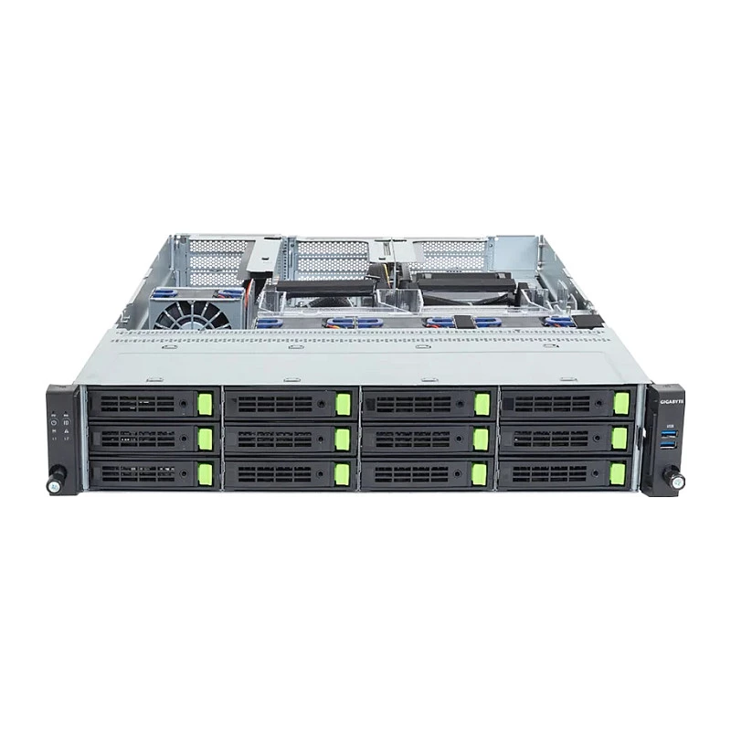 Gigabyte R263-ZG0-AAL2 (Rev. 3.x) 2U stovo serverio barebone, vienas AMD SP5, 12x 3.5/2.5 col. diskų lizdai, 2x 1200W PSU