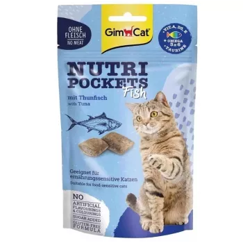 GimCat Nutri Pockets Fish with Salmon 60g – traškūs skanėstai katėms su kreminiu įdaru kailiui ir odai