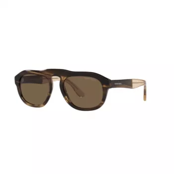 GIORGIO ARMANI AR8173-595873 Akiniai nuo saulės vyrams, Havana acetato rėmelis, pilki polikarbonatiniai lęšiai, 52 mm