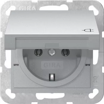 GIRA 445426 SCHUKO kištukinis lizdas System 55, įleidžiamas, aliuminio spalvos, su atlenkiamu dangteliu, 16 A, 250 V, IP44