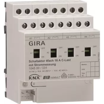 GIRA 4 kanalų perjungimo aktorius DIN bėgiui KNX/EIB 16A C-Load 104500