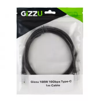GIZZU 100W 10Gbps USB-C į USB-C laidas 1m juodas