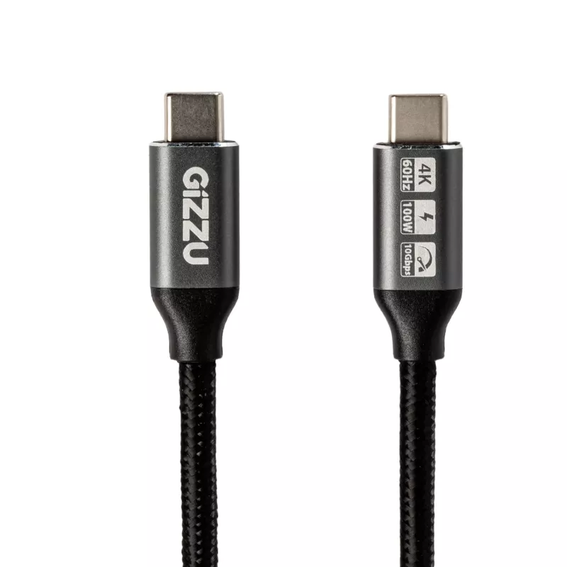 GIZZU 100W 10Gbps USB-C į USB-C laidas 1m juodas