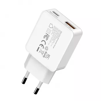 Gizzu 2-Port 45W GaN sieninis įkroviklis USB-C PD ir USB-A QC baltas