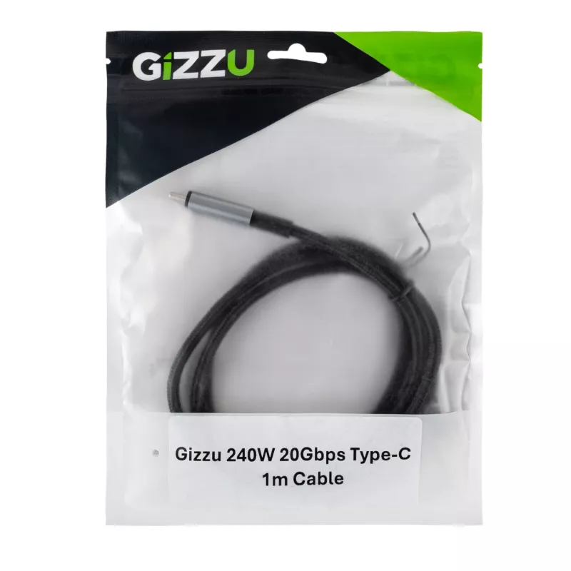 GIZZU 240W 20Gbps USB-C į USB-C laidas, 2m, juodas