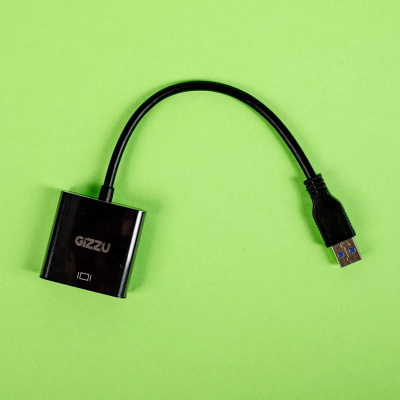 Gizzu USB 3.0 į VGA adapteris – Full HD 1080p išorinis vaizdo keitiklis, USB-A į VGA, maitinamas iš USB, juodas