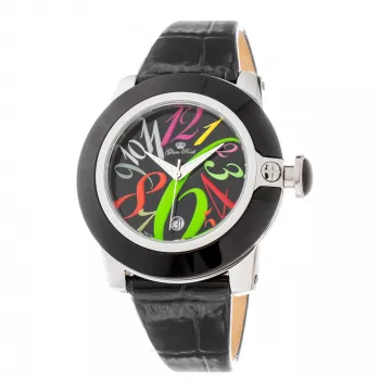 GLAM ROCK Moteriškas Laikrodis GR32018-BB (44mm) – Šveicariškas kvarcas, juodas keraminis apvadas, silikoninis dirželis
