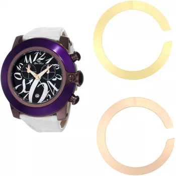 GLAM ROCK Moteriškas Laikrodis GR32112 (44mm) - Šveicariškas Kvarcas, Baltas Keraminis Bezelis, Silikoninis Dirželis