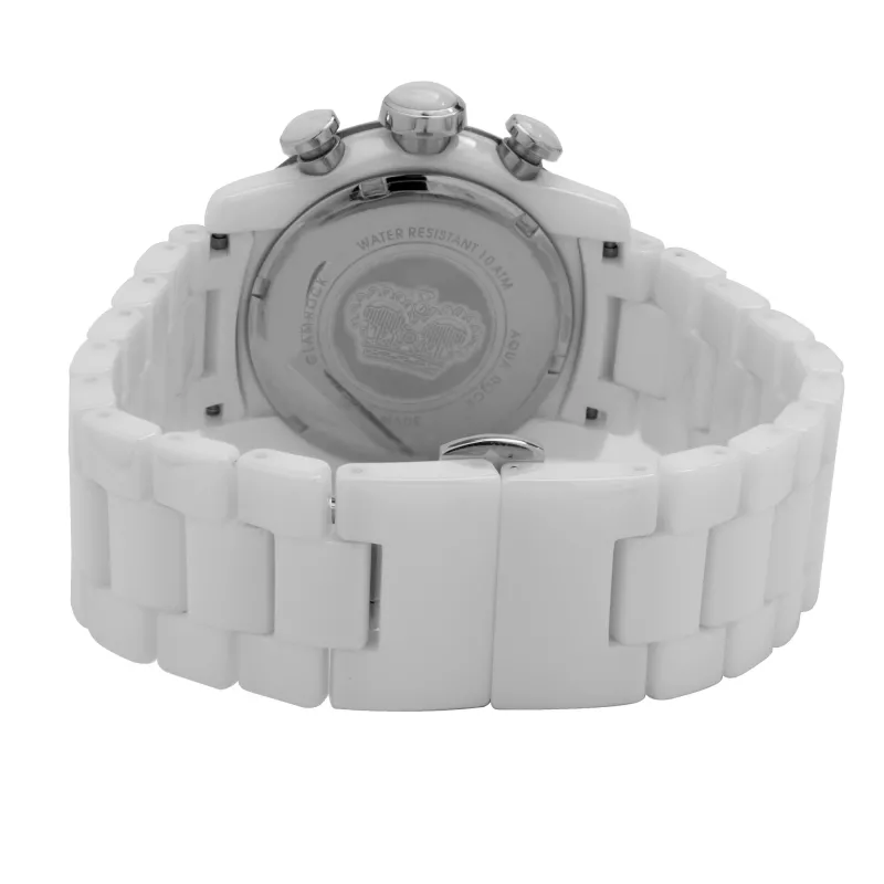 GLAM ROCK Moteriškas Laikrodis GR50116D (42mm) - Šveicariškas Kvarcas, Baltas Perlamutro Ciferblatas, Balta Silikoninė Juosta