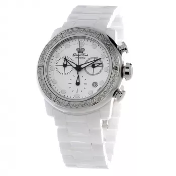 GLAM ROCK Moteriškas Laikrodis GR50116D (42mm) - Šveicariškas Kvarcas, Baltas Perlamutro Ciferblatas, Balta Silikoninė Juosta