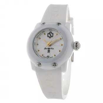 GLAM ROCK Moteriškas Laikrodis GR64005 (40mm) – Swiss Quartz, Baltas Keraminis Apvadas, Silikoninis Dirželis