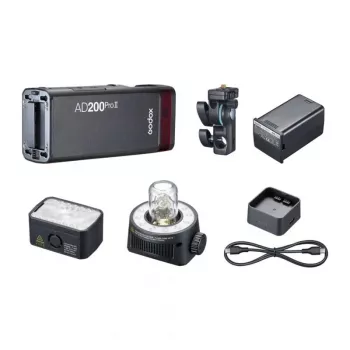 Godox AD200Pro II kišeninė blykstė su plikuoju vamzdeliu ir Fresnel galvute, 200Ws, TTL/HSS, 2.4GHz X sistema