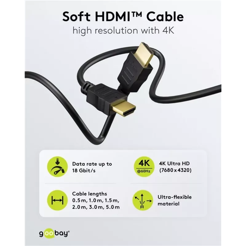 Goobay 80105 Soft High-Speed HDMI laidas su Ethernet – 5 m, juodas