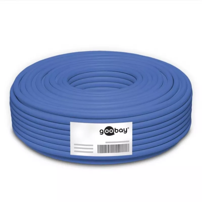 Goobay CAT 6a U/UTP tinklo laidas 50 m mėlynas – vientisas varis, AWG 23/1, LSZH (96092)