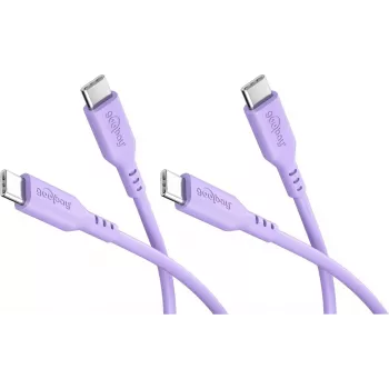 Goobay rinkinys 2x USB-C silikoninis kabelis, 1,5 m, violetinis (81249)