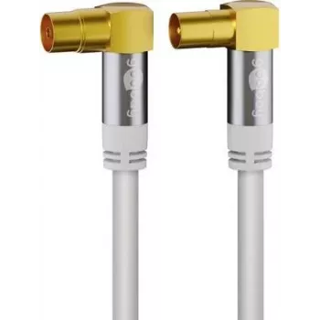 Goobay TV antenos kabelis (135 dB tip.), 4x ekranuotas, 1 m, baltas - auksuoti, 90° koaksialinis lizdas > 90° koaksialinis kištukas (70411)