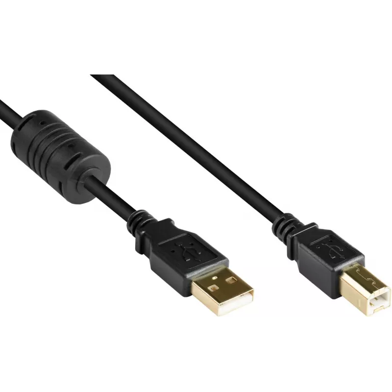 Good Connections USB 2.0 laidas A į B su ferito šerdimi, auksuoti kontaktai, juodas, 1m