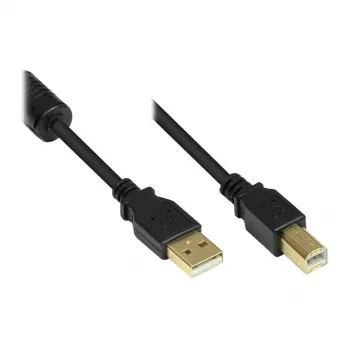 Good Connections USB 2.0 laidas A į B su ferito šerdimi, auksuoti kontaktai, juodas, 1m