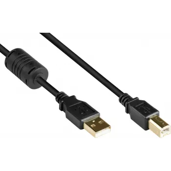 Good Connections USB 2.0 laidas Type-A į Type-B su ferito šerdimi, auksuotas, juodas, 3 m