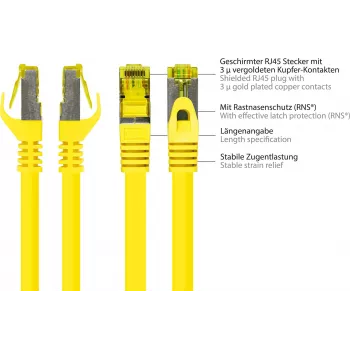 GoodConnections 40m Cat.7 S/FTP PiMF halogen-free RJ45 komutacinis kabelis su fiksatoriaus apsauga, geltonas 8070R-400Y