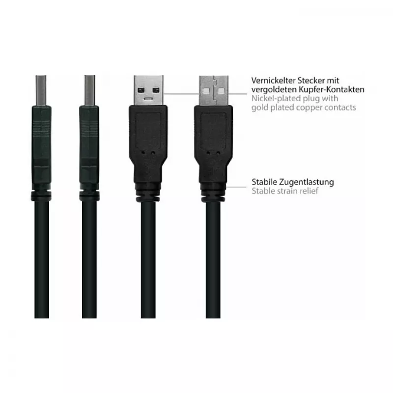 GoodConnections Alcasa UK20P-AEA-020S USB 2.0 ilginimo laidas, USB-A kištukas į USB-A lizdą, 2 m, juodas