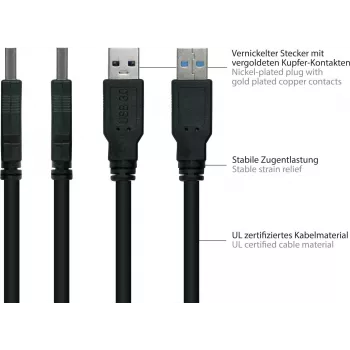 GoodConnections Alcasa UK30P-AMB-005S USB 3.2 Gen 1 kabelis, USB-A į Micro-B, 0,5 m, juodas