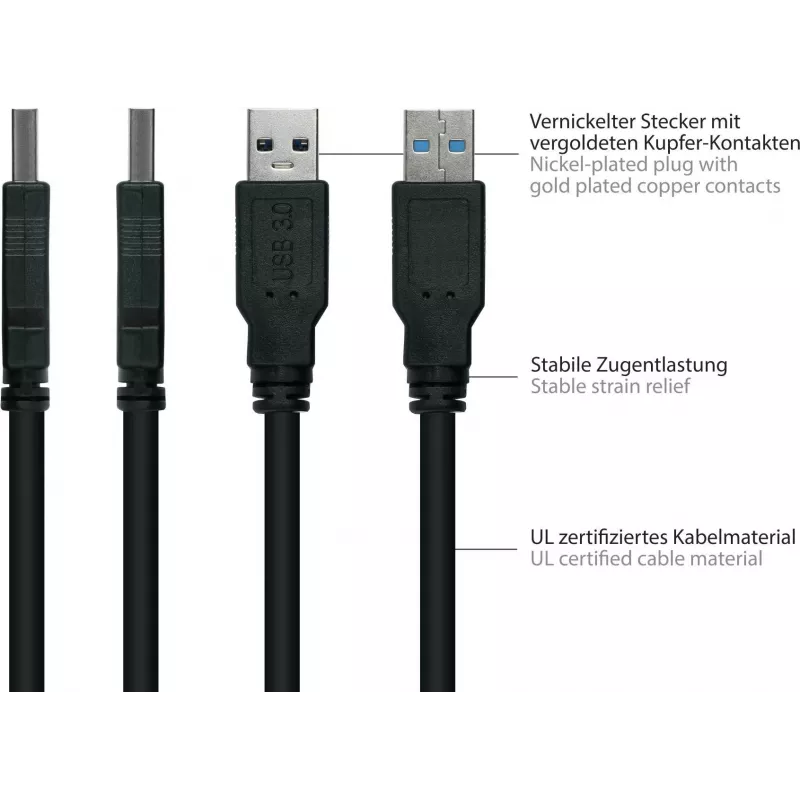 GoodConnections Alcasa USB 3.2 Gen 1 laidas A-B, 1,8 m, juodas