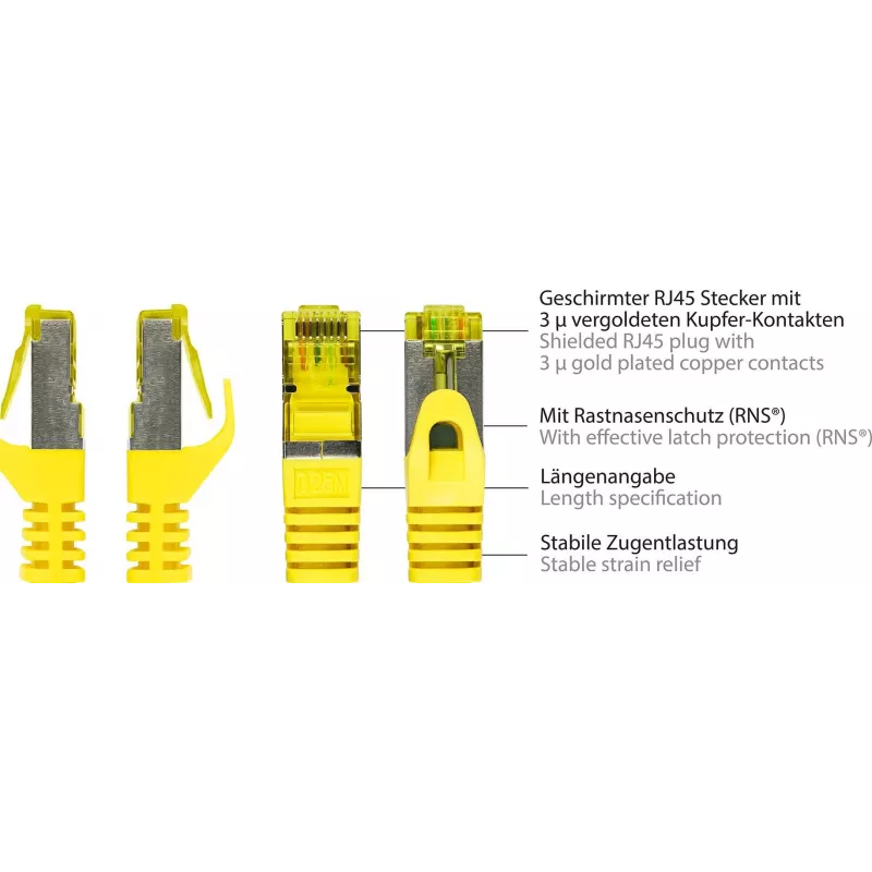GoodConnections Cat.7 RJ45 Patch Cable - 25m, Geltonas, S/FTP PiMF, Be Halogenų, 600MHz (8070R-250Y)