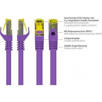 GoodConnections Cat.7 S/FTP tinklo kabelis su RNS® fiksatoriaus apsauga, 40 m, violetinės spalvos 8070R-400V