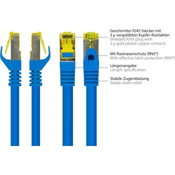 GoodConnections Cat.7 S/FTP RJ45 tinklo kabelis, 15m, mėlynas, be halogenų, 600MHz, su fiksatoriaus apsauga 8070R-150B