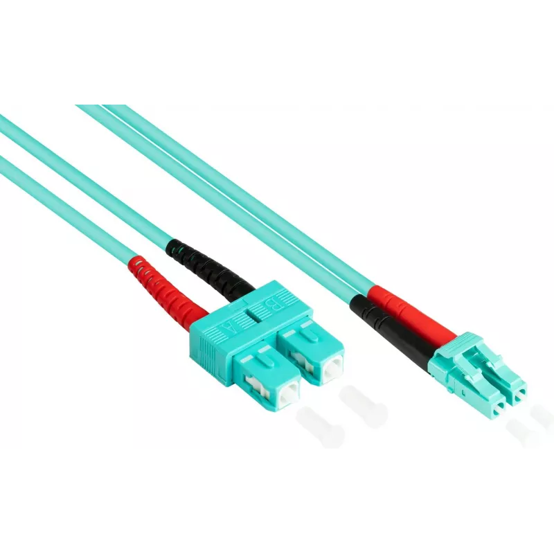 GoodConnections OM3 dvigubas daugiamodis optinis komutacinis kabelis SC į LC, 50/125 µm, 1 m, LSZH akvamarino LW-801LS3