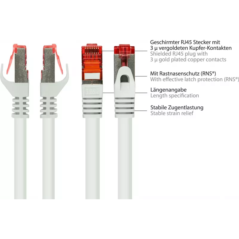GoodConnections RNS® Cat.6 S/FTP PiMF tinklo kabelis su fiksatoriumi, baltas, 25m 8060-250W