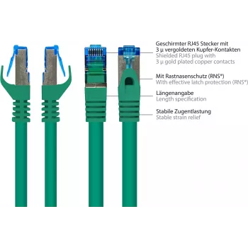 GoodConnections RNS® Cat. 6A S/FTP halogeno neturintis patch kabelis su užrakto apsauga, 3 m, žalias