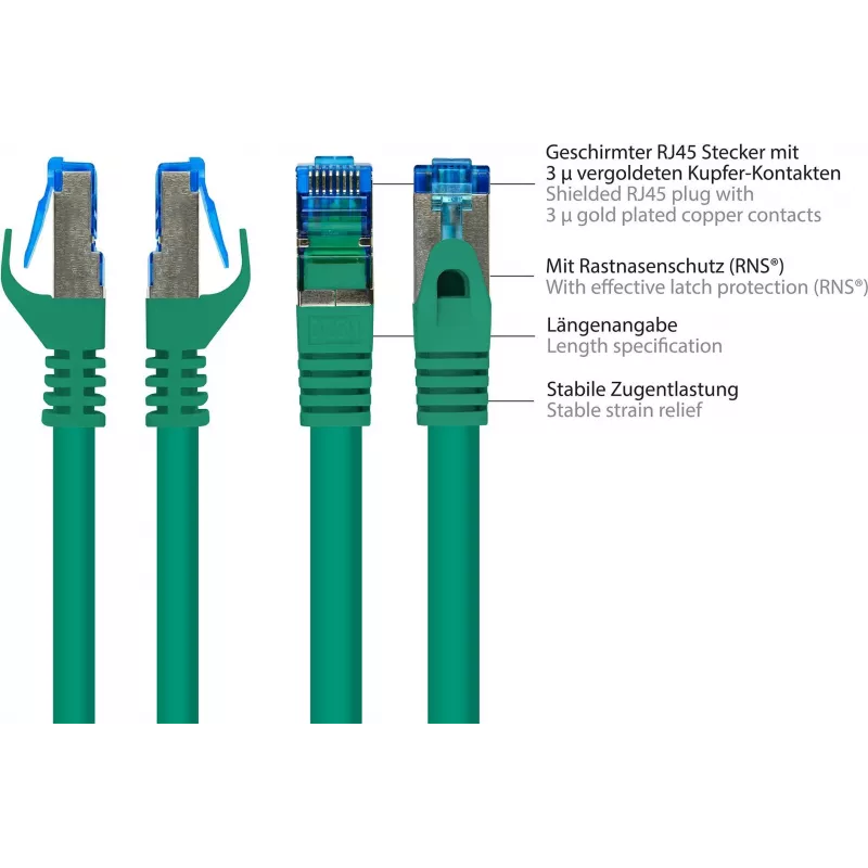 GoodConnections RNS® Cat. 6A S/FTP halogeno neturintis patch kabelis su užrakto apsauga, 3 m, žalias