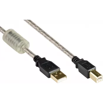 Good Connections USB 2.0 aukštos kokybės laidas su ferito šerdimi ir auksuotais kontaktais, permatomas, 5 m