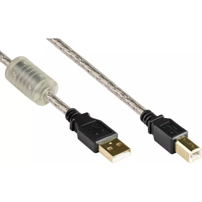 Good Connections USB 2.0 aukštos kokybės laidas su ferito šerdimi ir auksuotais kontaktais, permatomas, 5 m