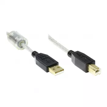 GoodConnections USB 2.0 aukštos kokybės kabelis su ferito šerdimi ir auksiniais kontaktais, permatomas, 3 m (2510-3TQ)