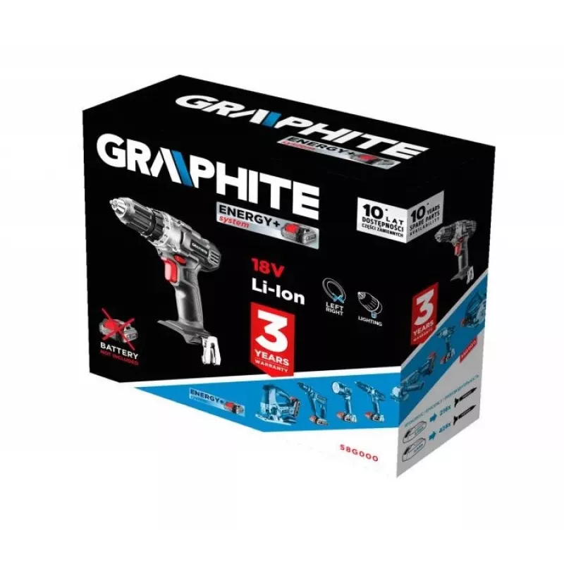 GRAPHITE 58G000 Gręžtuvas-suktuvas Energy+ 18V 1250 RPM