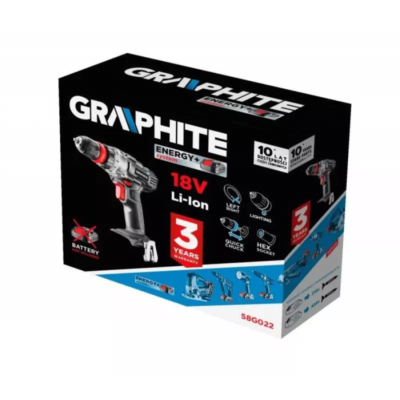 GRAPHITE 58G022 Energy+ 18V belaidis gręžtuvas-sraigtasukis 1250 RPM
